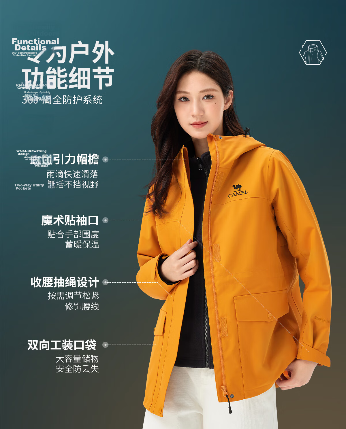 CAMEL Women's 3-in-1 Softshell Jacket 2025 Autumn Winter Slim Fit Water-Repellent Windbreaker B303 L 8