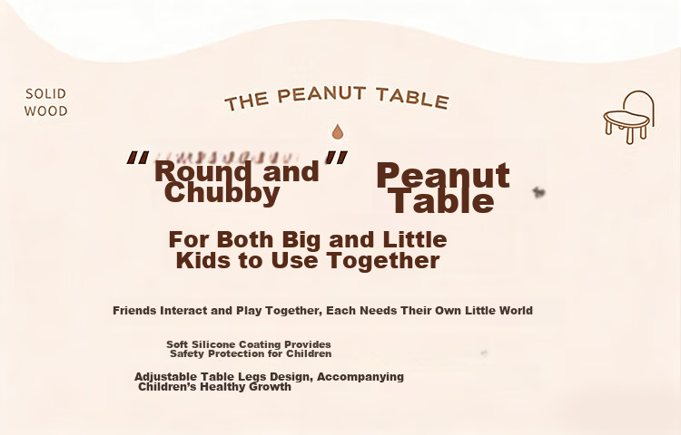 Zhuobo Adjustable Children's Study Desk Early Education Drawing Game Table Small Dining Table BZ06 Beige Peanut Shape 3