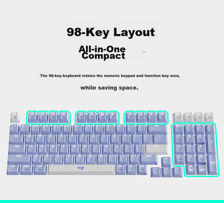 Logitech ALTO KEYS K98M Amber Series AI Customizable Wireless Mechanical Keyboard with Hot-Swappable Marble Switches, White, 98 Keys 10