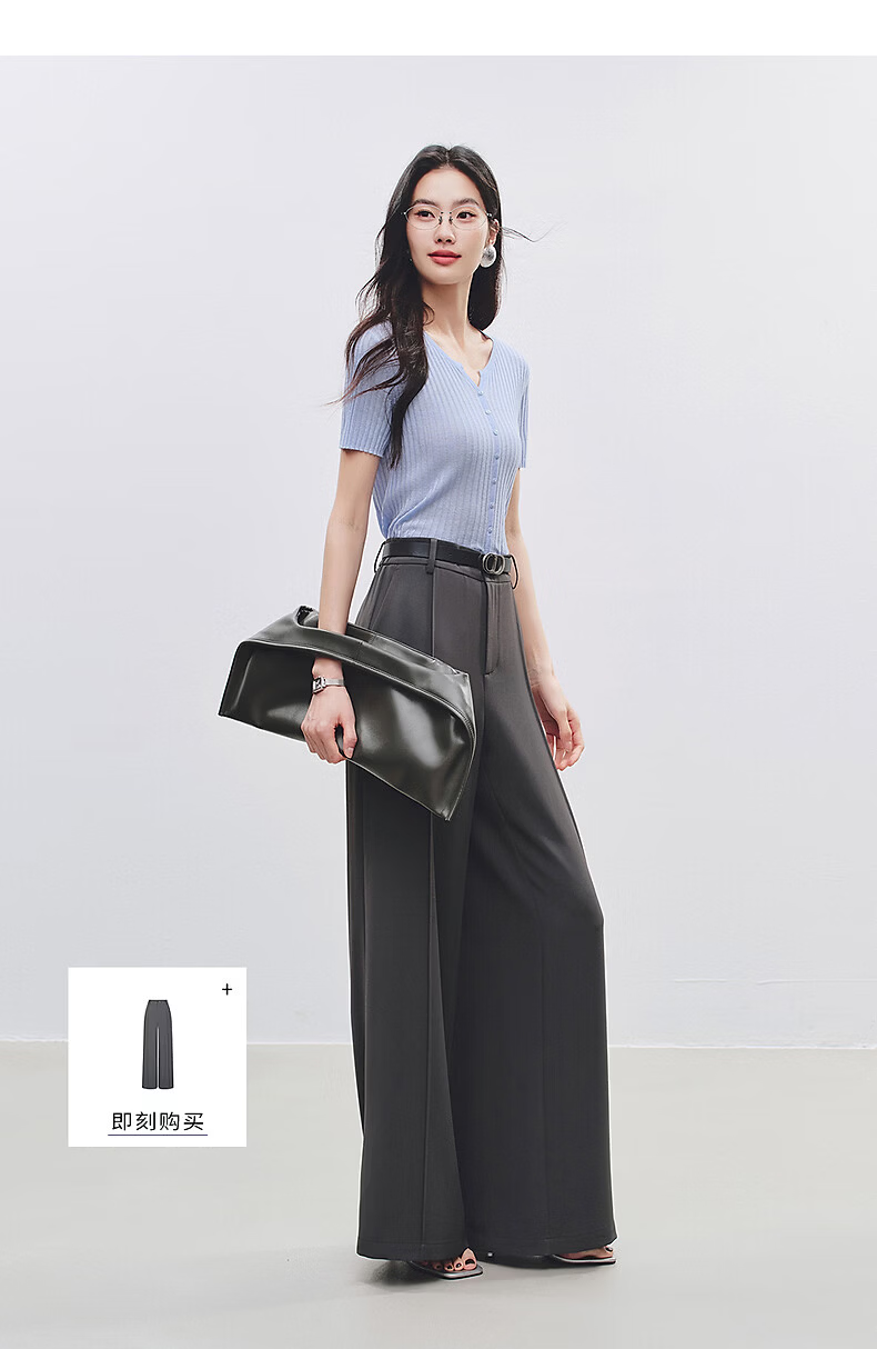 Yixiang Liying Solid Color Short Sleeve Linen Knitwear Women's New Soft Skin-Friendly Shoulder Fitting Top Milk Almond Beige L 41