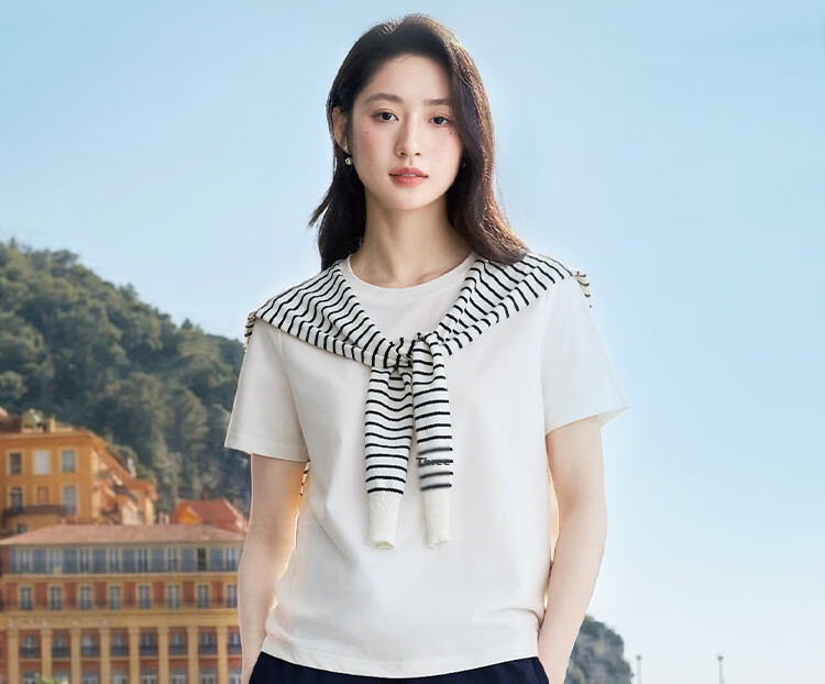 INMAN [Silk Lyocell] Van Gogh Embroidered Shoulder T-Shirt 26 Summer Women's New Air Blue XL 16