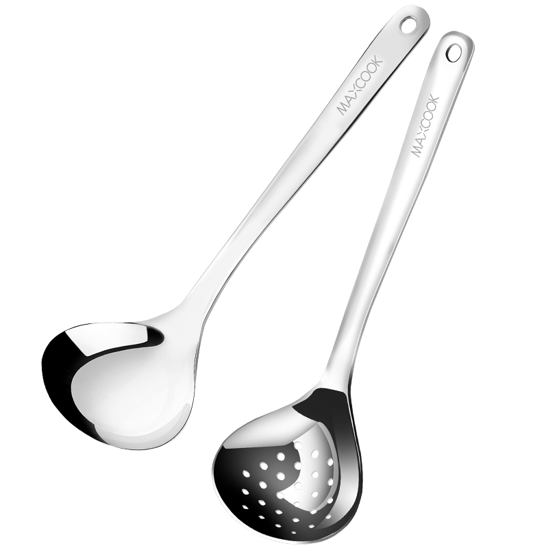 MAXCOOK 304 Stainless Steel Hot Pot Ladle and Slotted Spoon Set, Thickened and Extended Long Handle MCCU427