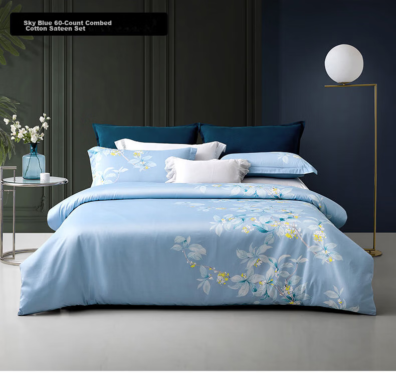 LOVO Luolai Shenghuo 60S Combed Cotton Satin Four-Piece Bedding Set, Luxurious Duvet Cover, Pure Cotton, 220*240cm 12