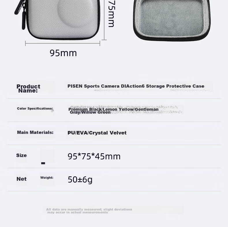 Pisen Compatible with DJI Action 6 Sports Camera Cage Storage Bag Quick Portable Protective Mini Case Accessory Quick Release Storage Box Scratch-Resistant Shockproof Gentleman Gray 12