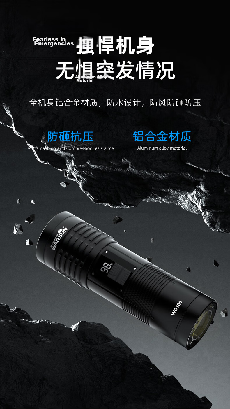 Wolson WD High-Power Flashlight Super Bright Long-Range Zoomable Emergency Outdoor Spotlight 10