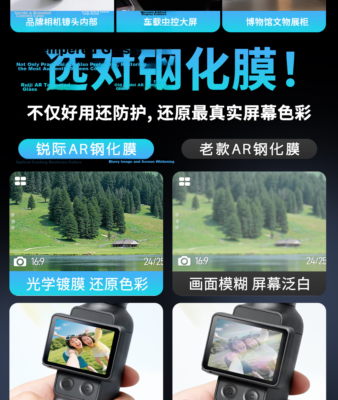 REYGEAK Tempered Glass Screen Protector for DJI Pocket 4 Pro/4/3 AR, Dust-Free, Anti-Scratch, Anti-Glare, Full Coverage Protective Film 4