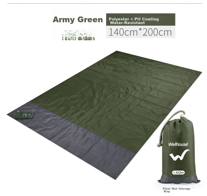 WELLHOUSE Beach Grass Outdoor Picnic Mat, Foldable Storage Bag with Ground Stakes, Moisture-Proof Mat, Orange-Gray Color, 2.1*2m, Floor Sleeping Mat 12
