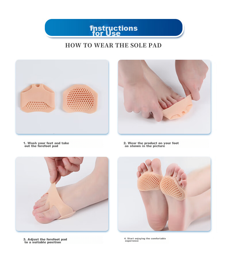 FOOTOPPO Silicone Forefoot Cushion Anti-Friction Pain Relief Half Insole for Women High Heels Non-Slip Foot Pain Relief Pressure-Reducing Insoles 8