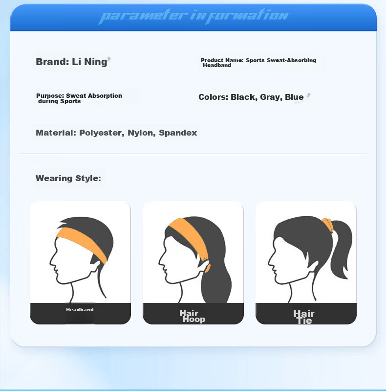 Li-Ning Men's Sports Sweatband Sweat-Absorbing Headband Sweat-Wicking Headscarf Running Hairband Headband Basketball Badminton Gear 15