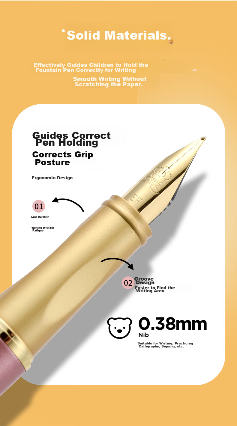 MONTAGUT Children's Day Gift Primary School Grades 4-6 Kids Fountain Pen Writing Practice Posture Correcting Multifunctional Dual-Use Ink Cartridge Pen Ideal Series Orange 12