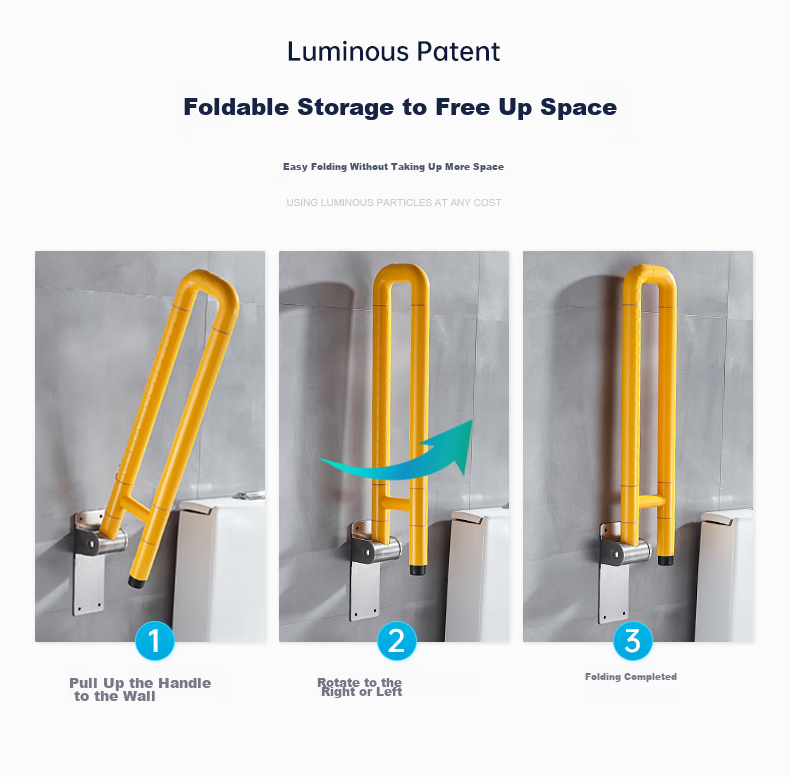 Pollock BLK-U1 U-Shaped Flip-Up Armrest Bathroom Elderly Safety Non-Slip Toilet Luminous Grab Bar Accessible Restroom 4