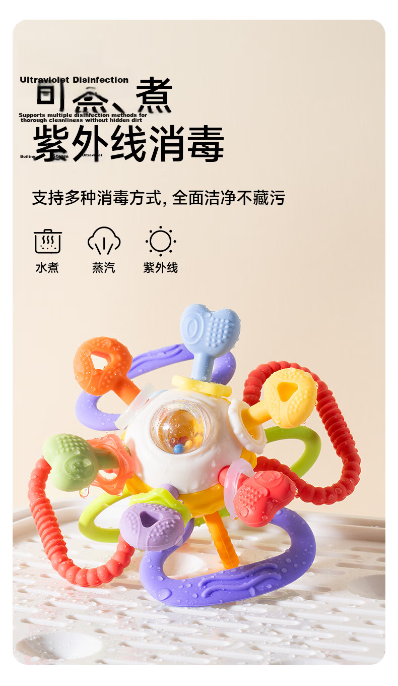 LUSN Manhattan Handheld Teething Ball Baby Teether 0-6 Months Food-Grade Chewable Oral Sensory Grasping Toy 12