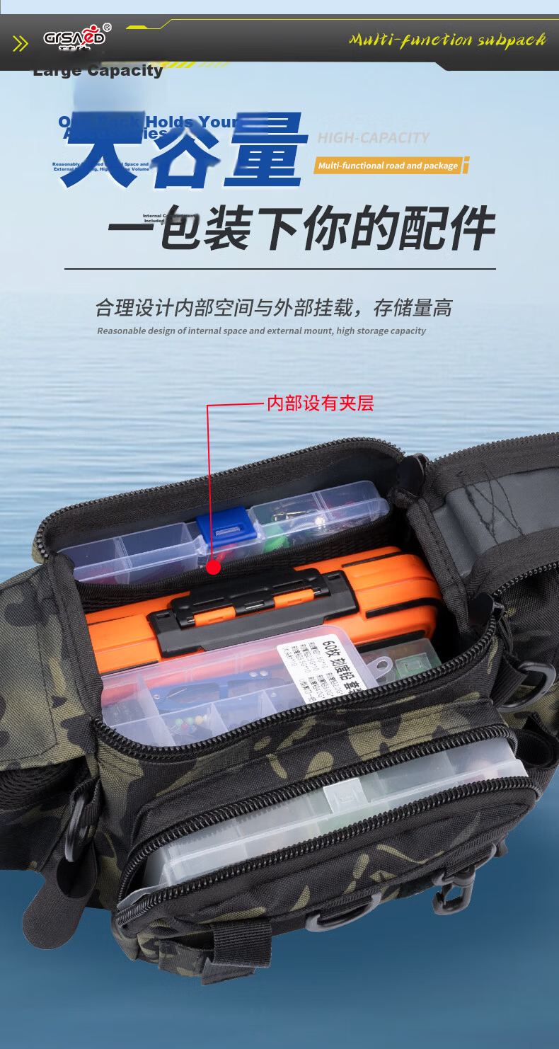 Grsaed Multifunctional Lure Waist Bag Crossbody Fishing Rod Bag Fishing Gear Rod Accessories Storage Bag Military Green 4