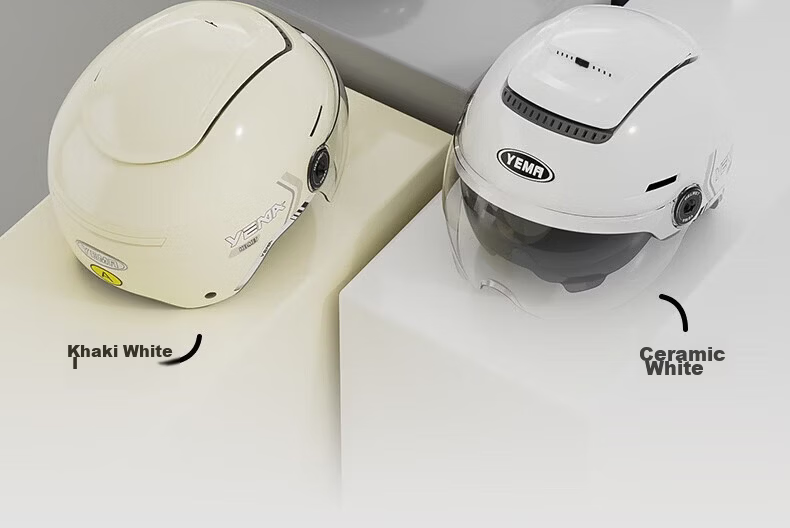 YEMA 3C Certified Electric Bike Helmet Unisex Motorcycle Half Helmet Summer Sun Protection Dual Lenses Zero-Pressure Sunroof Four-Season Universal Electric Scooter Safety Helmet 370S Ceramic White wit 23