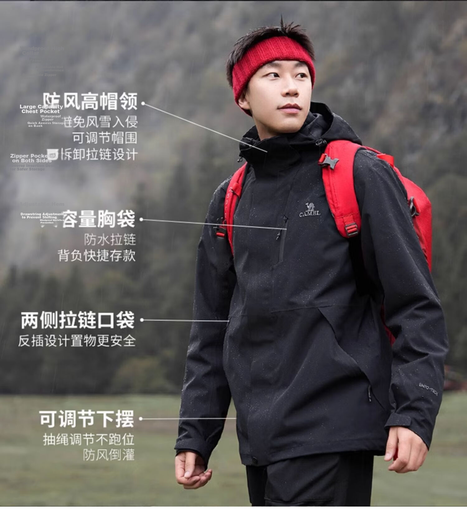 CAMEL Women's 3-in-1 Black Softshell Jacket Men's Outdoor Waterproof Windproof Rainproof Hiking Mountaineering Coat 7