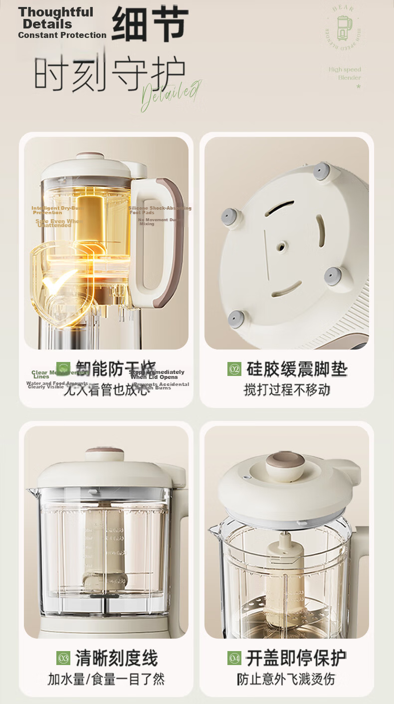 Bear Baby Food Processor Upgraded 316 Stainless Steel Shaft Multifunctional Garlic Grinder Meat Mincer 8-Blade Single Cup Single Knife 28
