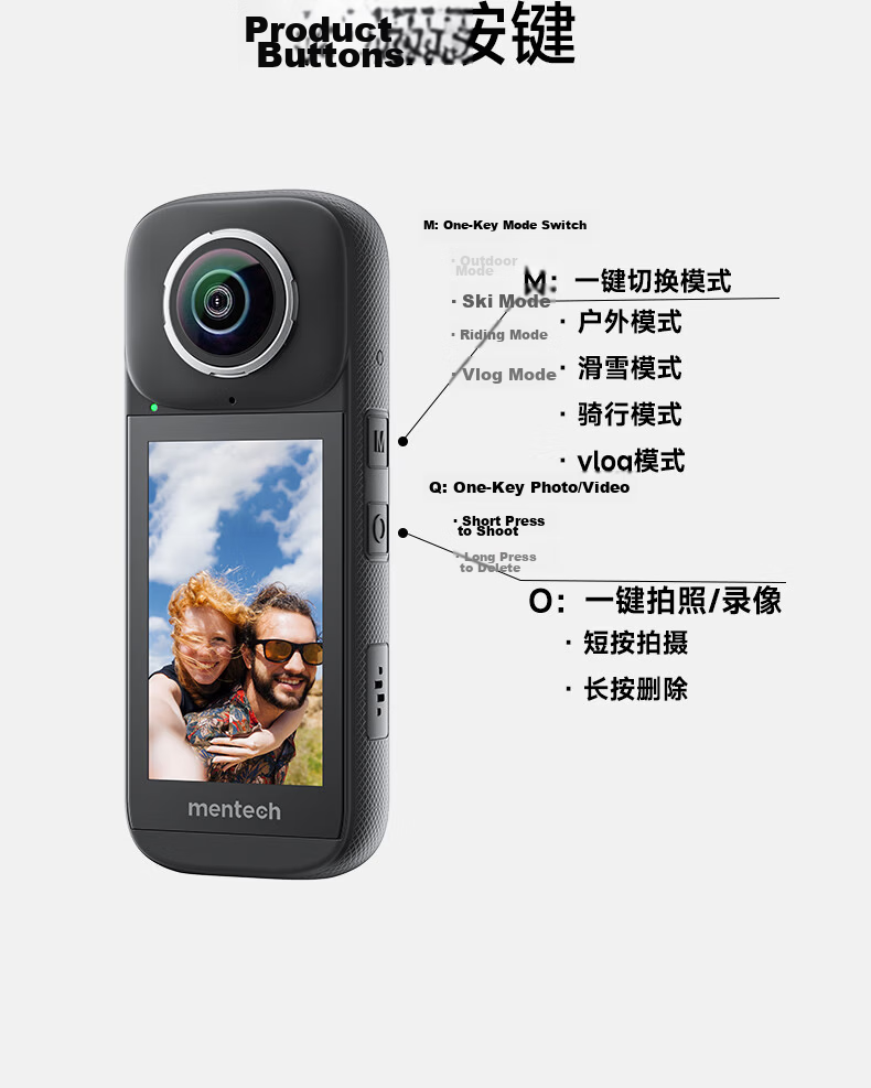 Mentech PanoX V3 360° 8K HD Stabilized Action Camera Motorcycle Riding Recorder Vlog Skiing Lure Fishing 26
