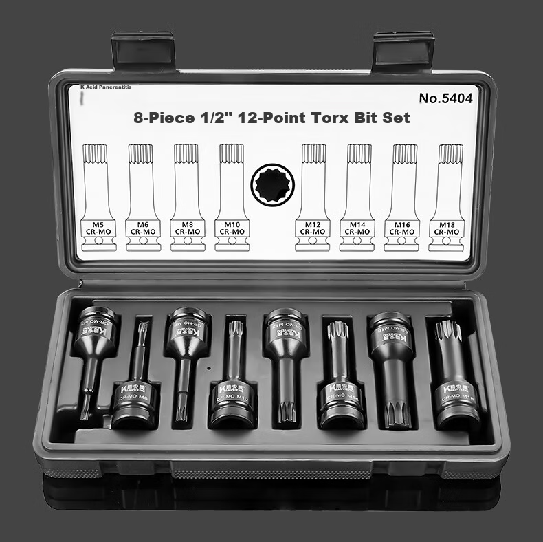 Kuanteng Industrial Grade 8-Piece Large Pneumatic 12-Point Internal Impact Wrench Set with Integrated Electric Plum Blossom Screwdriver Bits and Impact Socket Set 4