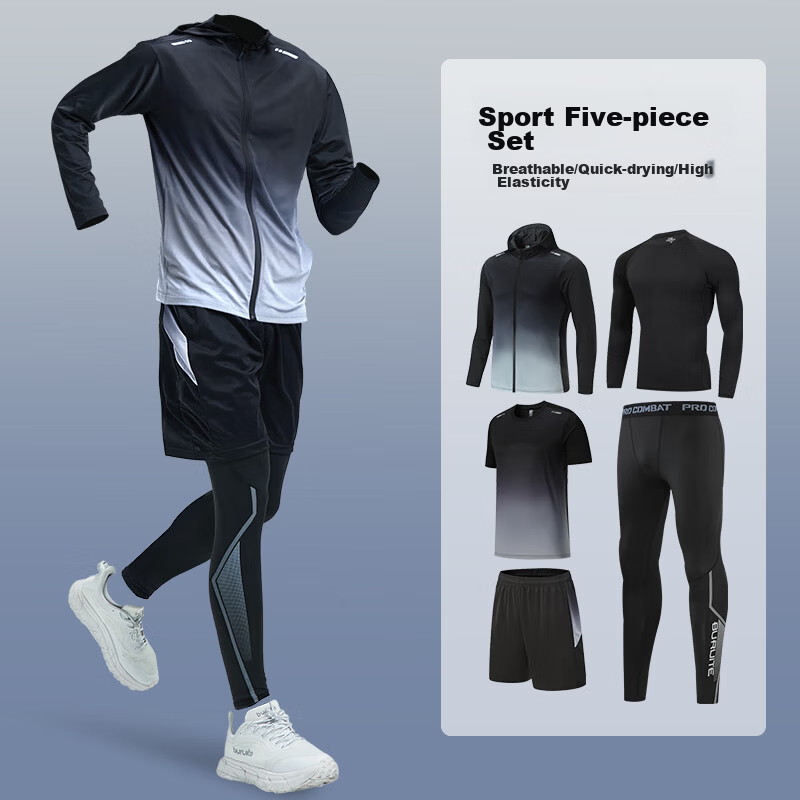 BURUITE Men's Running Sports Set Basketball Badminton Fitness Quick-Dry High-Elastic Training Morning Running Compression Shirt