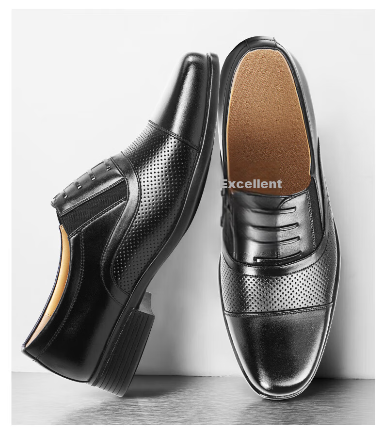 3515 Three-Prong Loafers, Comfortable And Breathable Men's Slip-On Business Formal Leather Shoes Derby Shoes, Black, Size 43 3