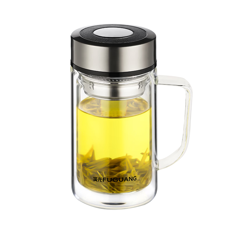 Fuguang High Borosilicate Glass Double-Layer Thickened Large Capacity Tea Separation Mug with Handle for Men Office Use