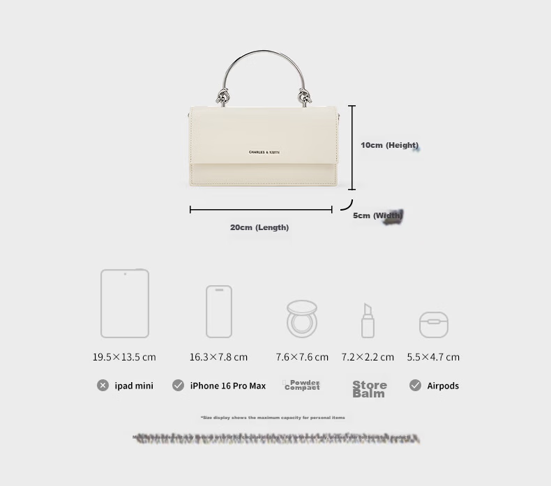 CHARLES&KEITH Textured Handbag, Chain Strap Crossbody Shoulder Bag, Women's Small Square Purse, Birthday Gift, CK6-10840559 6