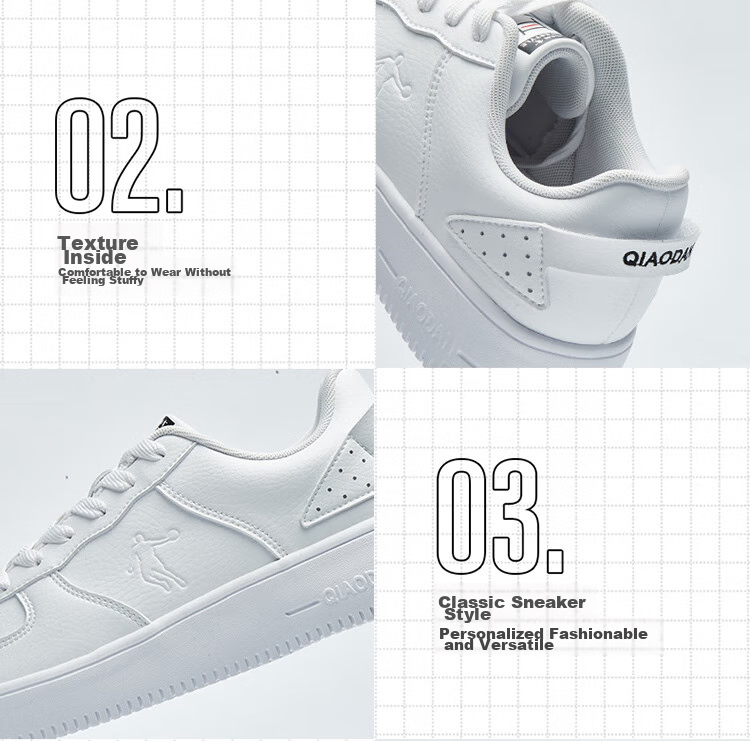 QIAODAN Women's Sneakers, Breathable Summer Sports Shoes, Casual Trendy Air Force One Style, Thick-Soled Height-Increasing White Shoes 15