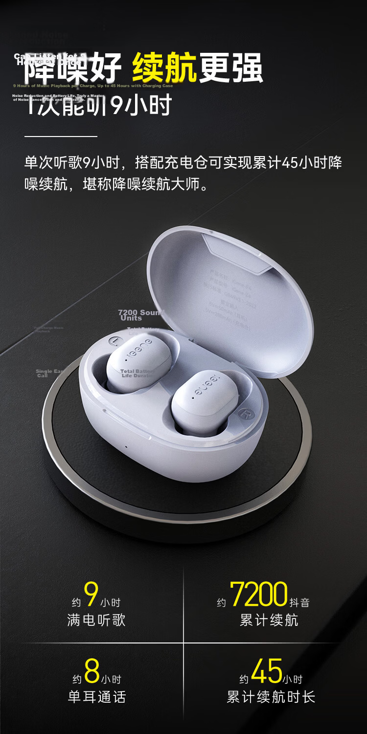 Jiyin [Long Battery Life Noise Cancelling Beans] 6.0 Bluetooth Wireless In-Ear Earphones HD Sound Quality Call Mic Music Gaming Sports Low Latency Invisible Compatible with Kugou NetEase Cloud Mobile 9