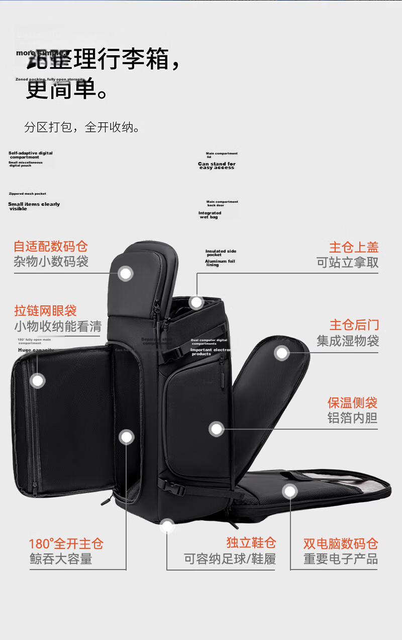 JD Jingzao 40L Travel Backpack Large Capacity Laptop Bag Business Sports Backpack for 17-inch Laptop 5