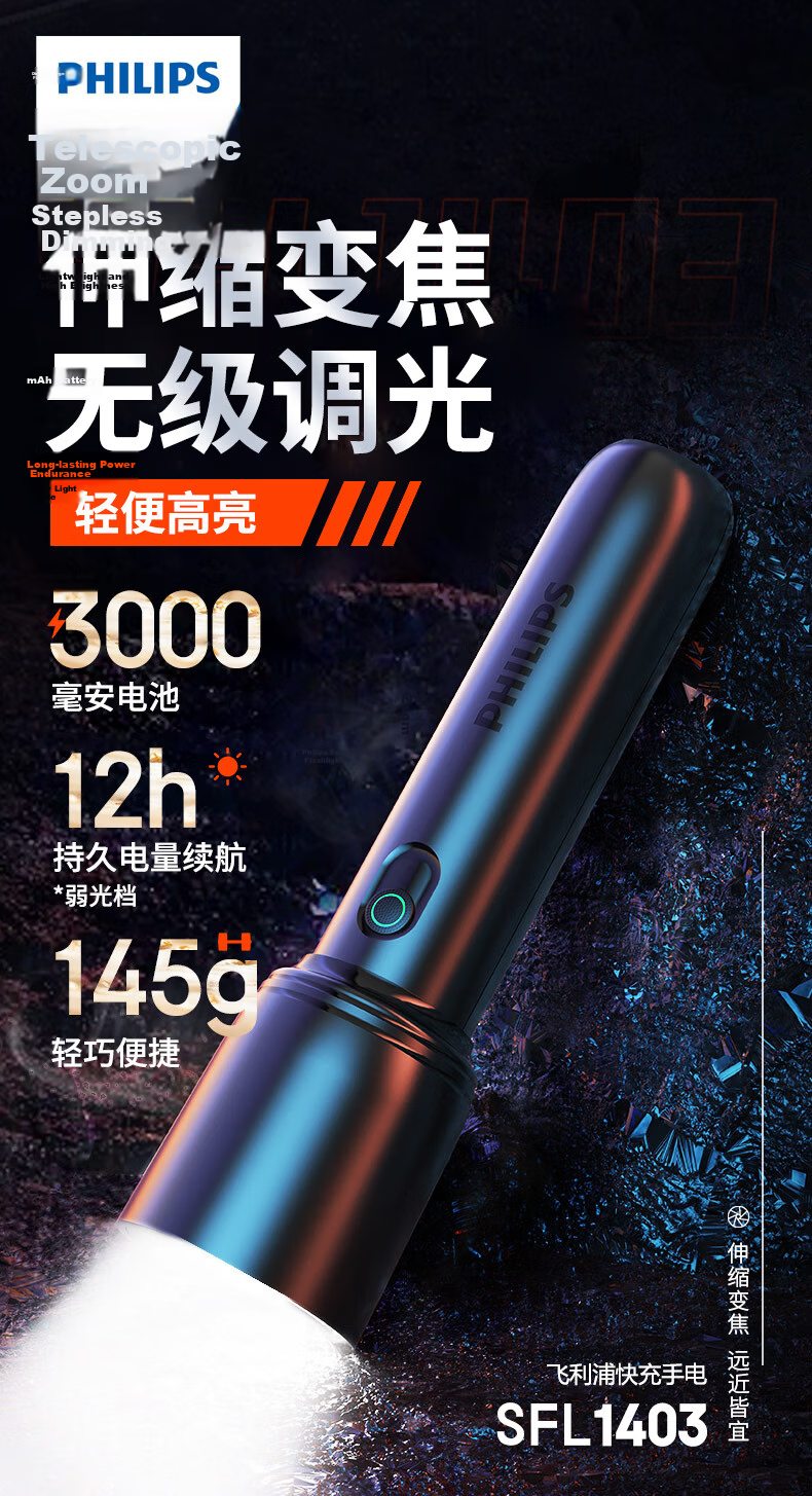 PHILIPS High Brightness Zoomable Type-C Rechargeable Flashlight Outdoor Emergency Lighting SFL2146 2