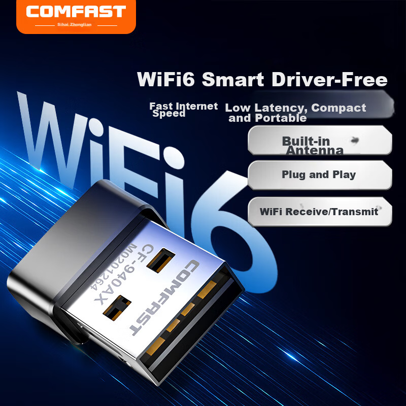 COMFAST WiFi6 Driver-Free Mini USB Wireless Adapter Desktop Laptop External WiFi Receiver Transmitter Multi-System Compatible