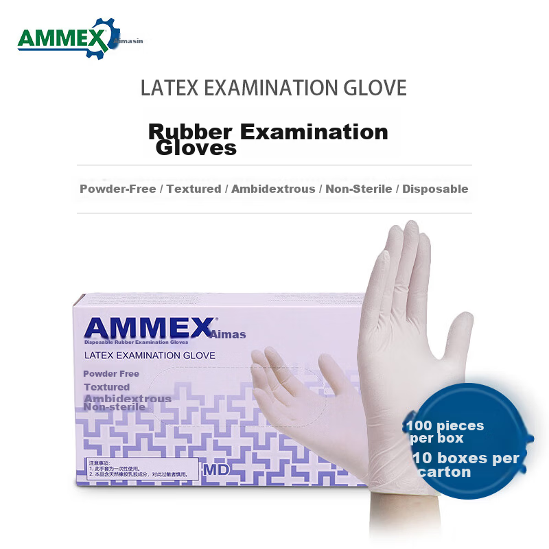 AMMEX Disposable Latex Gloves, Durable Type, 100 Pieces, Off-White TLFCMD, Medium Size M 1