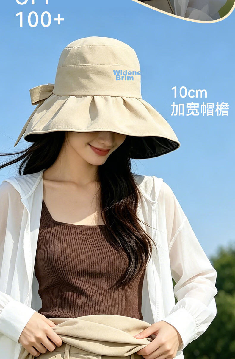 FitonTon Sun Protection Hat for Women, Summer Black Gel Beach Sun Hat, UV Protection Wide Brim Outdoor Versatile Cool Hat 2