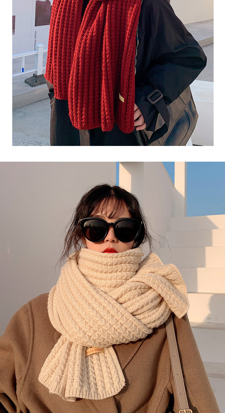 XUEXIMAN Women's Knitted Wool Scarf Versatile Korean Style Winter Red Cute INS Trendy New Year Neck Warmer for Students and Couples 3