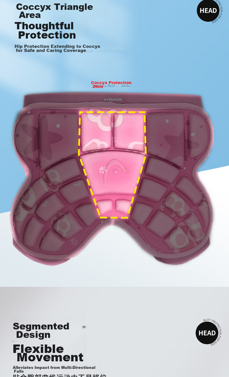 HEAD Roller Skating Protective Gear, Children's Ice Skating Hip Guards, Anti-Fall Pants, Inline Skating Hip Pads, Skateboarding And Skiing Buttock Pads, Pink Small Size 3