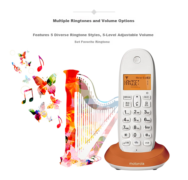 Motorola Cordless Digital Telephone, Wireless Landline Phone, Parent-Child Handset, White Backlit Clear Display, Hands-Free for Office And Home Use T301HC Child Handset, Black (To Be Used with Main Unit) 10