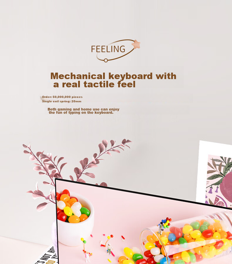 HP K300 Mechanical Keyboard, Quiet And Stylish Office Keyboard, 98 Customizable Layout, Hot-Swappable Wired Gaming Keyboard for Laptops, E-Sports LOL Milk Tea Color 4