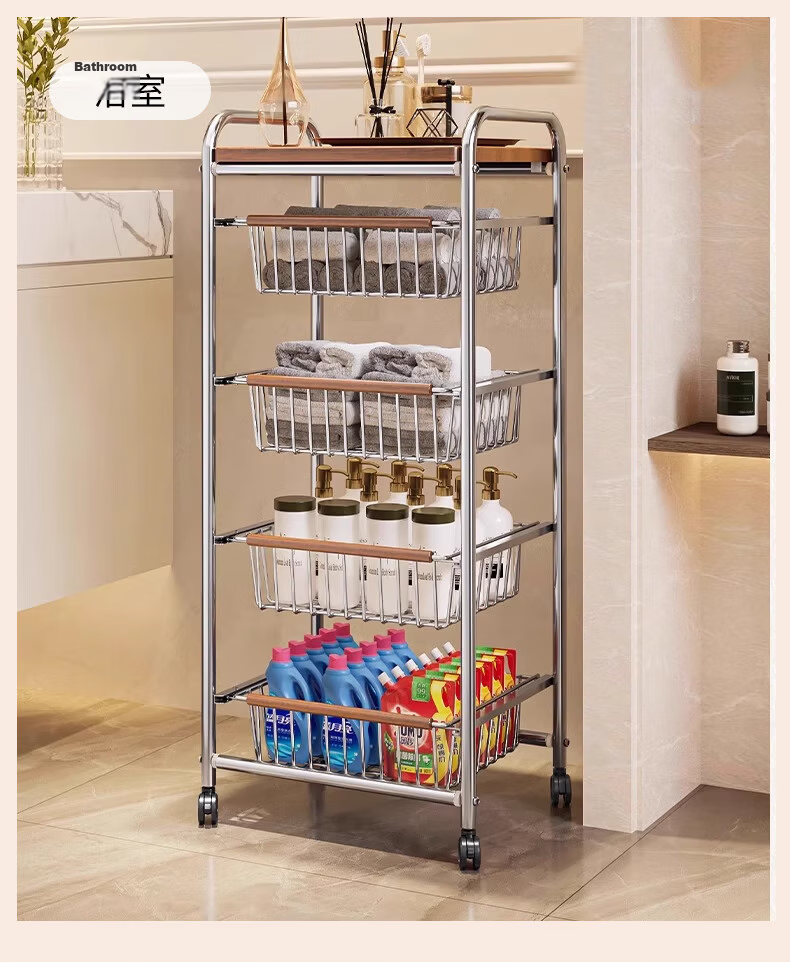 Zhuobo Kitchen Floor Storage Rack Multi-Layer Living Room Snack Shelf BH18 Four-Tier Six-Basket with Crystal Wheels 18