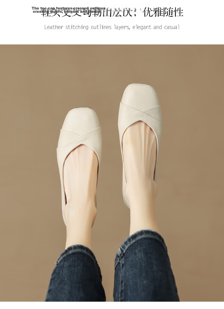 ZHR Women's Genuine Leather Vintage Casual Flats Soft Sole Low-Cut Shoes AH582 Beige Size 39 4