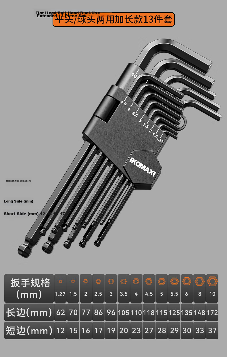 KOMAX Ball-End Hex Key Set, Hexagon Internal Hexagon Star-Shaped Hex Screwdriver Tool, Universal Wrench 24