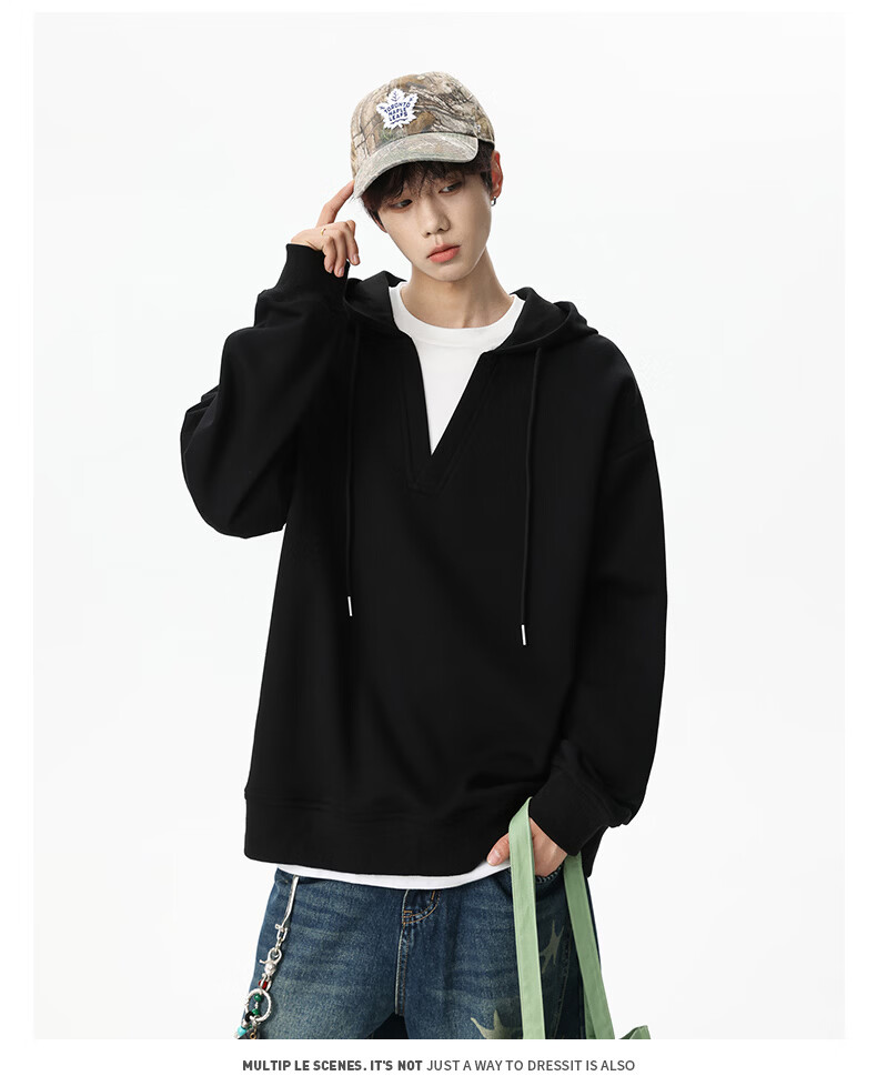 NASA GISS Men's Hoodie Loose Fit Solid Color Sports Sweatshirt Youth Long Sleeve Jacket Black M 62