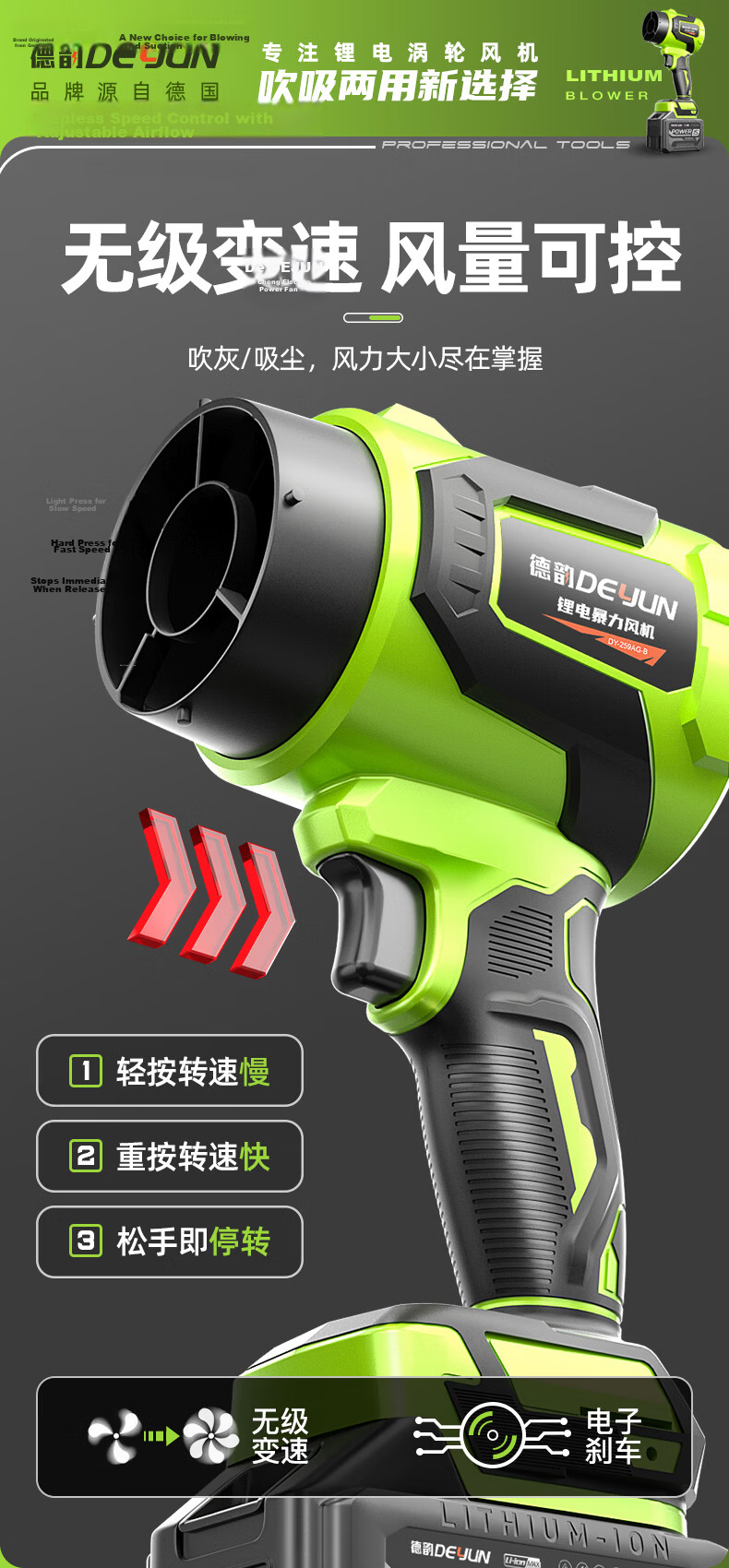 Deyun High-Power Turbo Ducted Brushless High-Speed Blower Industrial Blower Vacuum Strong Wind Snow Blower 15
