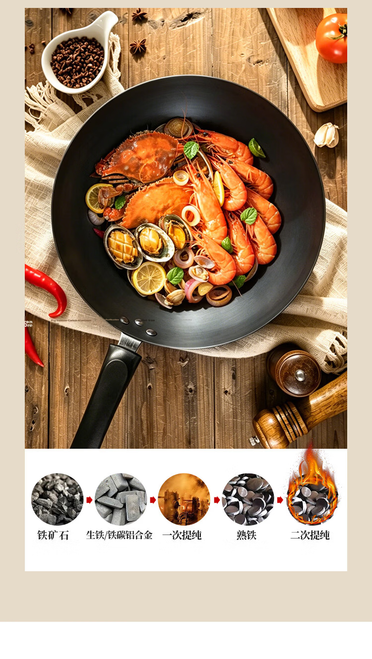 MAXCOOK Cast Iron Wok, Iron Pan 32cm, Fish Scale Pattern Wok, Compatible with Gas And Induction Stoves, Uncoated MCC9977 3