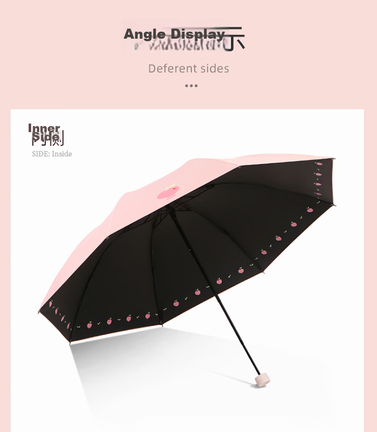 Paradise Umbrella UV Protection Five-Fold Compact Portable Fruit Pattern Folding Sturdy Dual-Use Rain and Sun Umbrella for Women Cheese Color 18