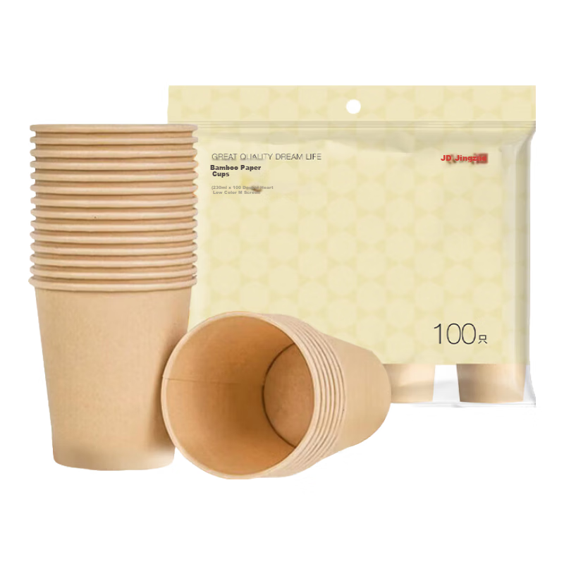 JD Jingzao Disposable Paper Cups Thickened Food-Grade Bamboo Fiber Business Home Water Cups 230ml [60pcs]
