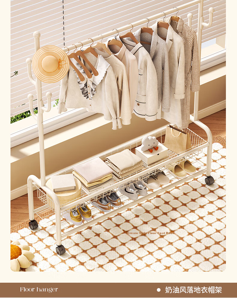 Xiangzhubian Double-Layer 80cm White Floor-Standing Coat Rack Clothes Hanger for Bedroom Balcony Living Room Storage Organizer 8