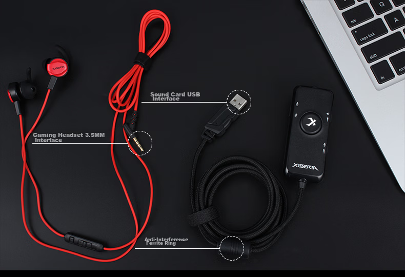 XIBERIA U2 USB External Independent Sound Card 7.1 Channel 3.5mm Audio Interface Converter Computer External Earphone Microphone Speaker Gaming Sound Card Black 8