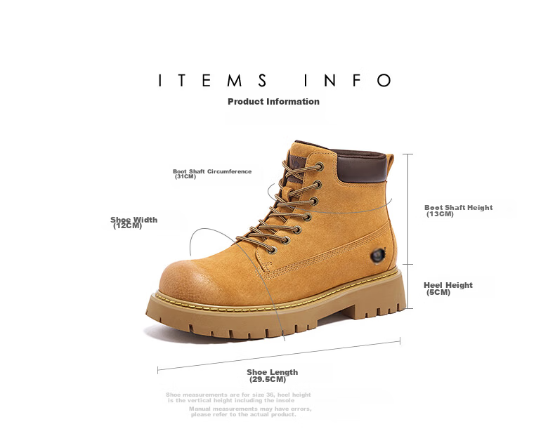 CAMEL [Shanyue] Women's Work Boots, Trendy Thick-Soled Martin Boots, L25W076018A, Khaki (Suede), Size 36 50