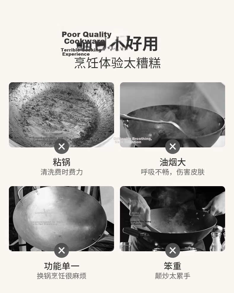Joyoung Non-Stick Frying Pan Household Flat Bottom Stir-Fry Pan Low Oil Smoke Compatible with Gas and Induction Cookers 30cm 3