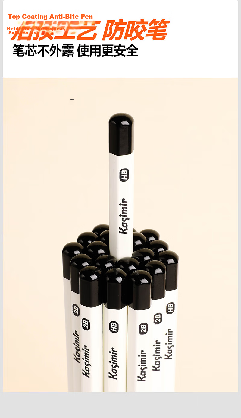 Casimir White Antibacterial Pencil HB - 15 Pieces Non-Toxic Exam Pencil for Primary Students, Kindergarten Beginners Writing Practice Pencil - HB 7